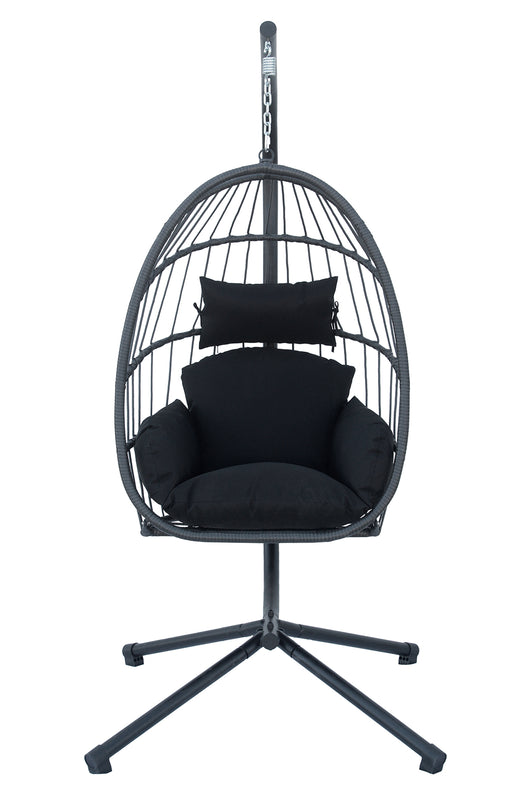 Sedia A Dondolo Poltrona Pensile Sospesa In Rattan Struttura In Acciaio Cuscini Sfoderabili Ovetto Richiudibile Altalena Giardino Casa Struttura Inclusa - Grigio scuro