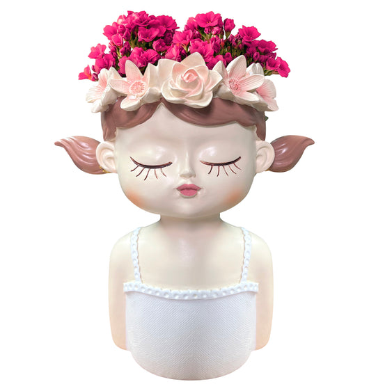 Vaso Decorativo Con Volto Viso Vasetto Per Piantine Da Interno Faccia Statuetta Testa Soprammobile Moderno Dipinto A Mano - BambinaSamantha