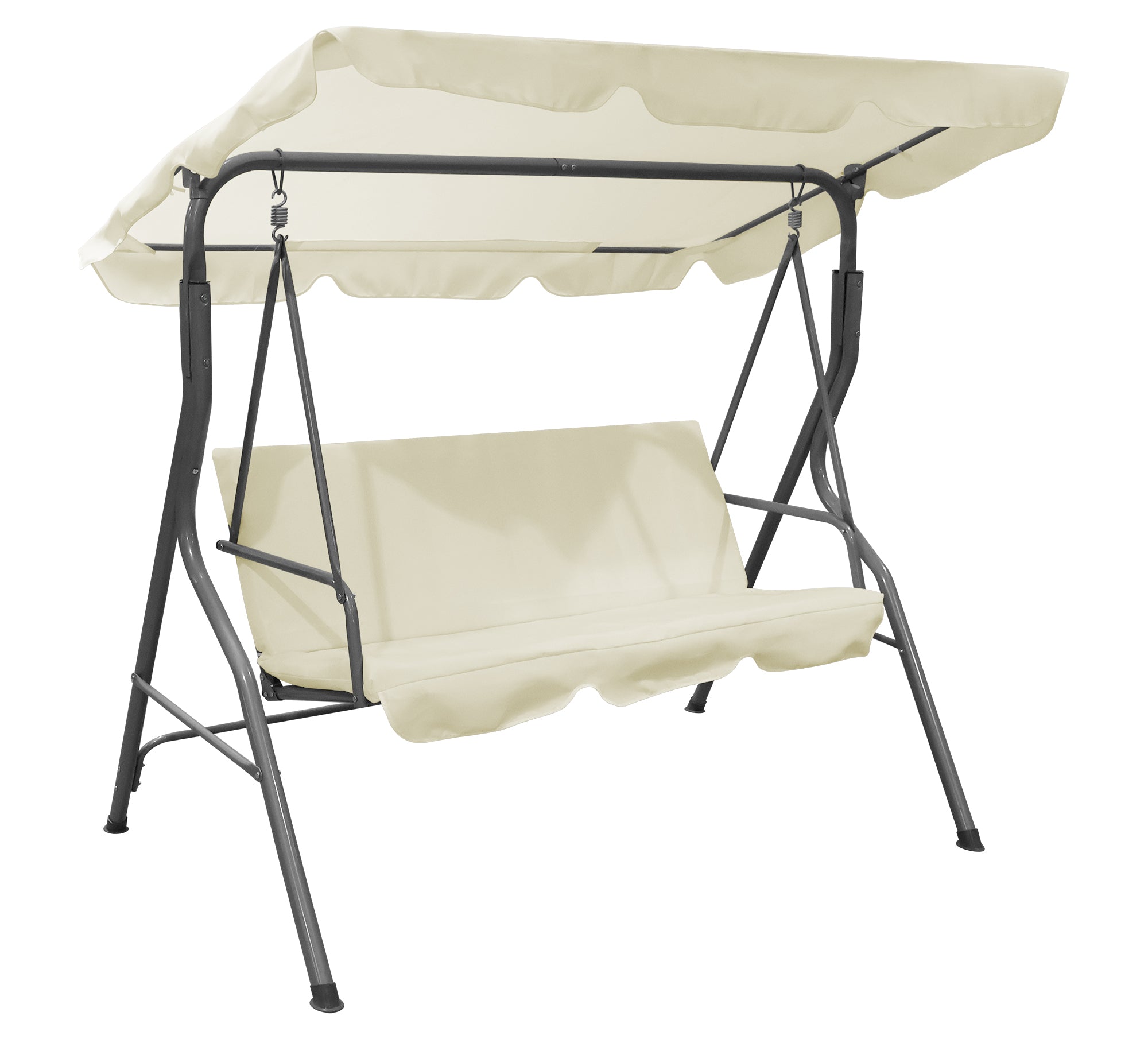 Dondolo Da Giardino 3 Posti Con Tetto Parasole Regolabile Reclinabile Impermeabile Struttura In Acciaio 173x109x157 Cm Tinta Unita Seduta Ammortizzata  Crema