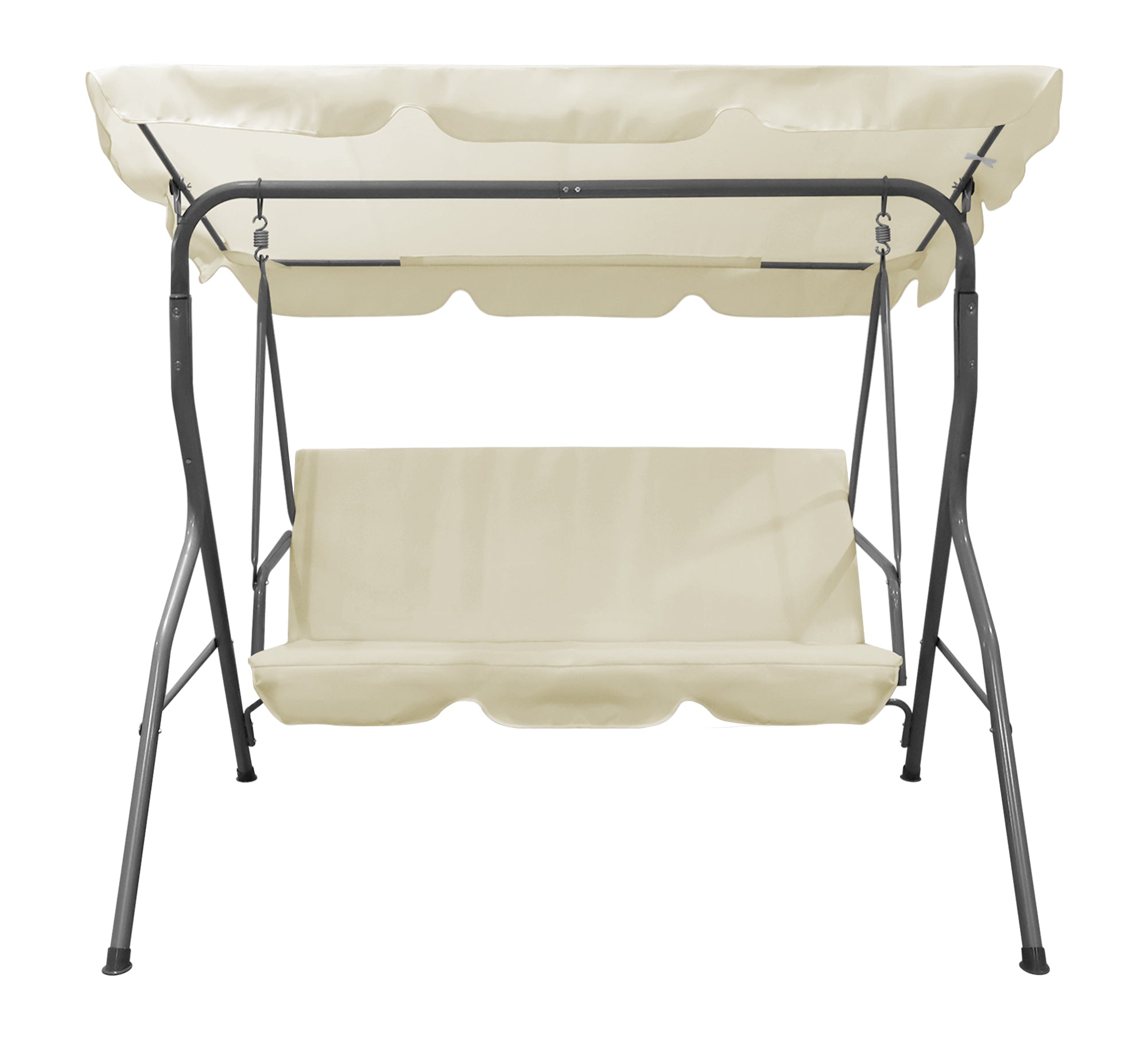 Dondolo Da Giardino 3 Posti Con Tetto Parasole Regolabile Reclinabile Impermeabile Struttura In Acciaio 173x109x157 Cm Tinta Unita Seduta Ammortizzata  Crema
