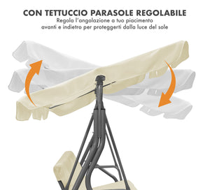 Dondolo Da Giardino 3 Posti Con Tetto Parasole Regolabile Reclinabile Impermeabile Struttura In Acciaio 173x109x157 Cm Tinta Unita Seduta Ammortizzata  Crema