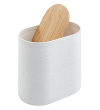 Set Completo Accessori Bagno 6 Pezzi Design Moderno In Plastica e Bambù Incluso Cestino Pattumiera,Dispenser Sapone, PortaSaponetta, Porta Spazzolini - Bianco