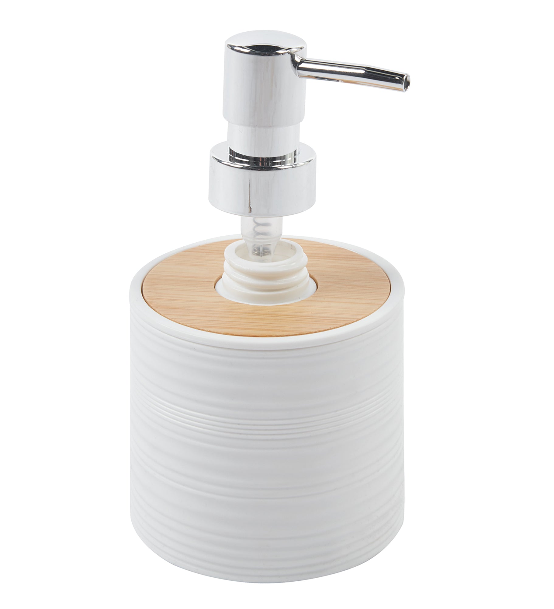 Set Completo Accessori Bagno 6 Pezzi Design Moderno In Plastica e Bambù Incluso Cestino Pattumiera,Dispenser Sapone, PortaSaponetta, Porta Spazzolini - Bianco