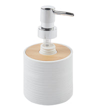 Set Completo Accessori Bagno 6 Pezzi Design Moderno In Plastica e Bambù Incluso Cestino Pattumiera,Dispenser Sapone, PortaSaponetta, Porta Spazzolini - Bianco