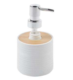 Set Completo Accessori Bagno 6 Pezzi Design Moderno In Plastica e Bambù Incluso Cestino Pattumiera,Dispenser Sapone, PortaSaponetta, Porta Spazzolini - Bianco