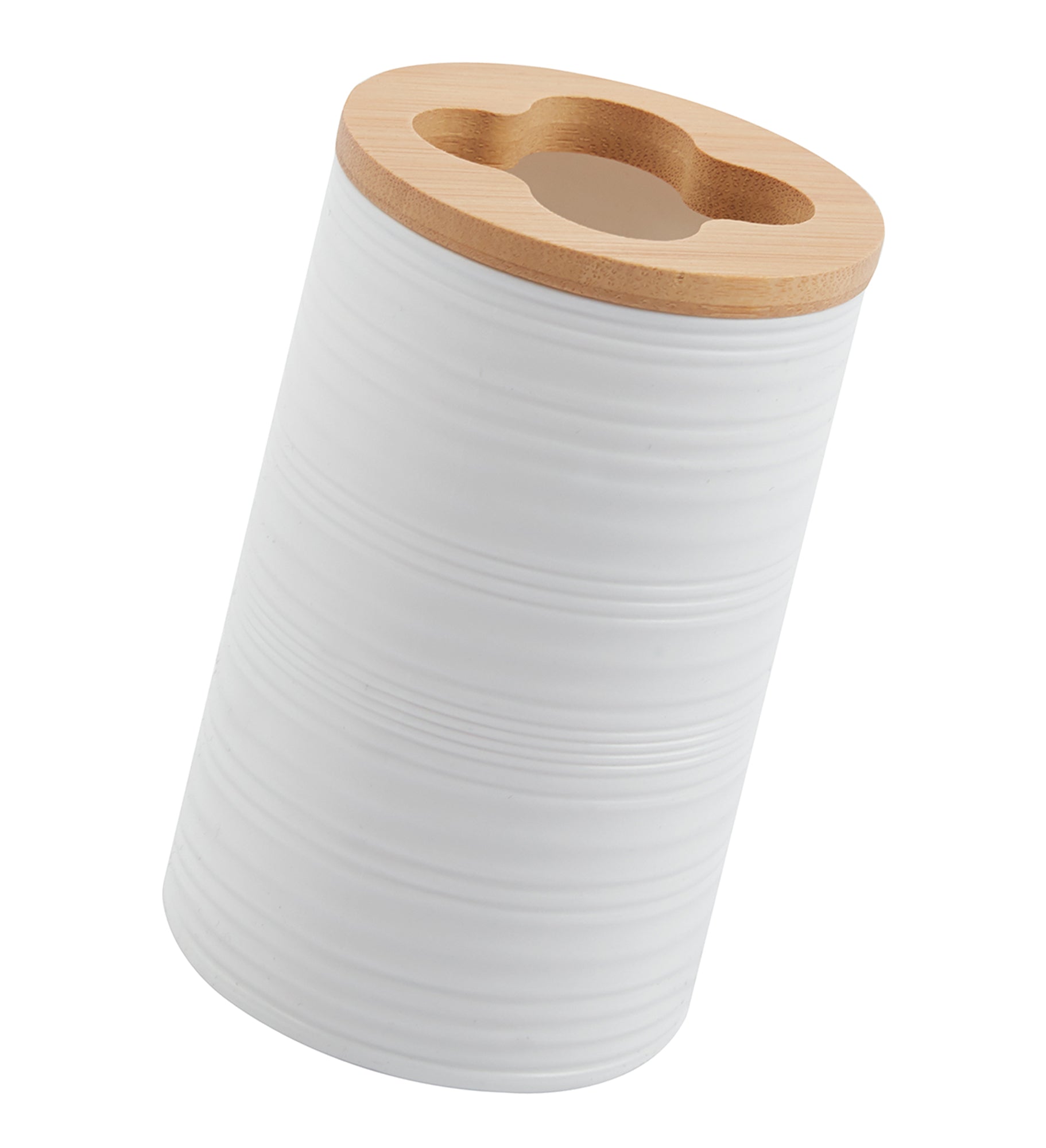 Set Completo Accessori Bagno 6 Pezzi Design Moderno In Plastica e Bambù Incluso Cestino Pattumiera,Dispenser Sapone, PortaSaponetta, Porta Spazzolini - Bianco