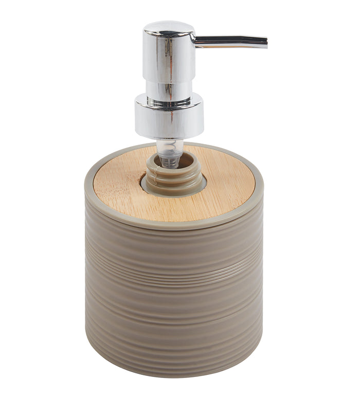 Set Completo Accessori Bagno 6 Pezzi Design Moderno In Plastica e Bambù Incluso Cestino Pattumiera,Dispenser Sapone, PortaSaponetta, Porta Spazzolini - Caffe