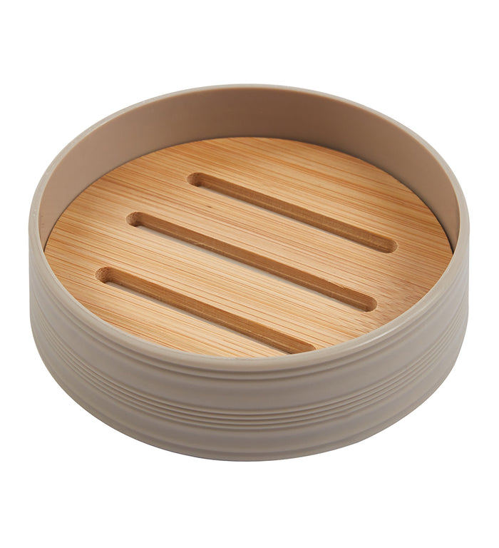 Set Completo Accessori Bagno 6 Pezzi Design Moderno In Plastica e Bambù Incluso Cestino Pattumiera,Dispenser Sapone, PortaSaponetta, Porta Spazzolini - Caffe