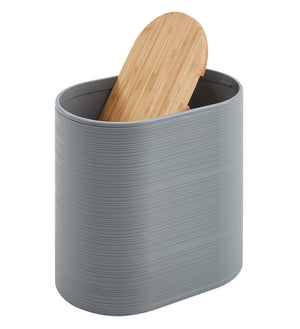 Set Completo Accessori Bagno 6 Pezzi Design Moderno In Plastica e Bambù Incluso Cestino Pattumiera,Dispenser Sapone, PortaSaponetta, Porta Spazzolini - Grigio