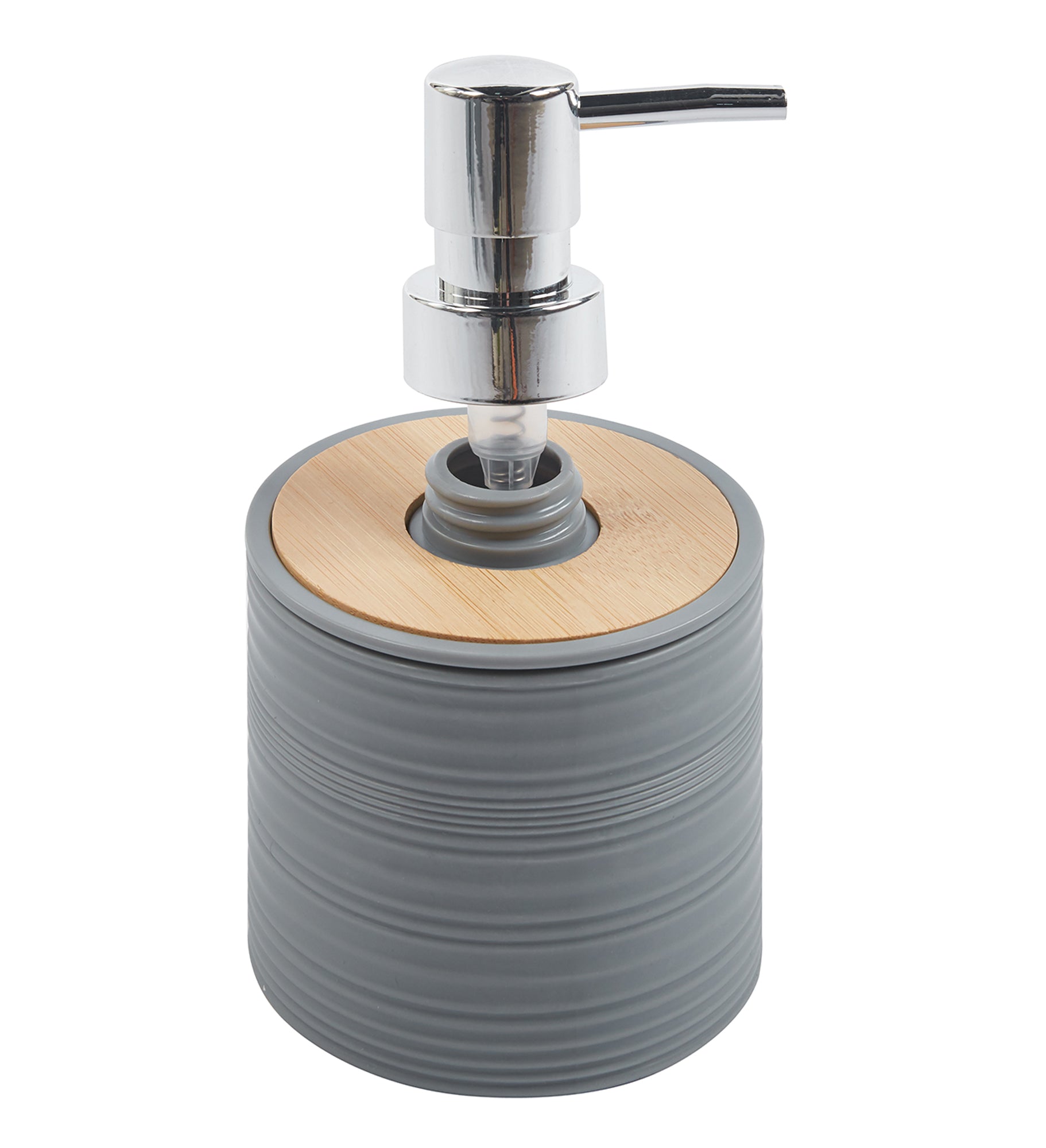 Set Completo Accessori Bagno 6 Pezzi Design Moderno In Plastica e Bambù Incluso Cestino Pattumiera,Dispenser Sapone, PortaSaponetta, Porta Spazzolini - Grigio