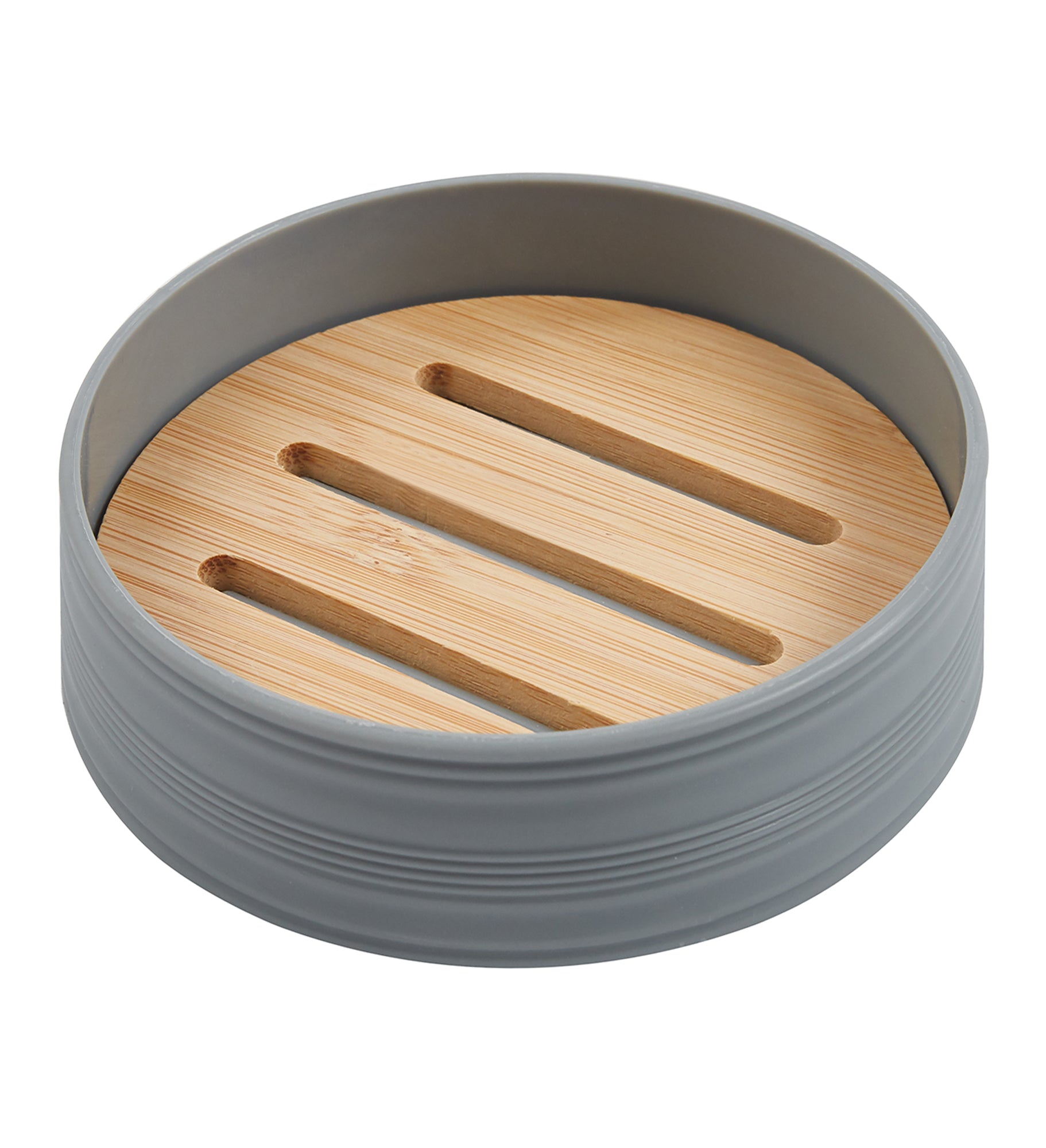 Set Completo Accessori Bagno 6 Pezzi Design Moderno In Plastica e Bambù Incluso Cestino Pattumiera,Dispenser Sapone, PortaSaponetta, Porta Spazzolini - Grigio