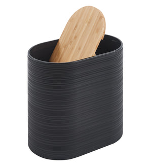 Set Completo Accessori Bagno 6 Pezzi Design Moderno In Plastica e Bambù Incluso Cestino Pattumiera,Dispenser Sapone, PortaSaponetta, Porta Spazzolini - Nero