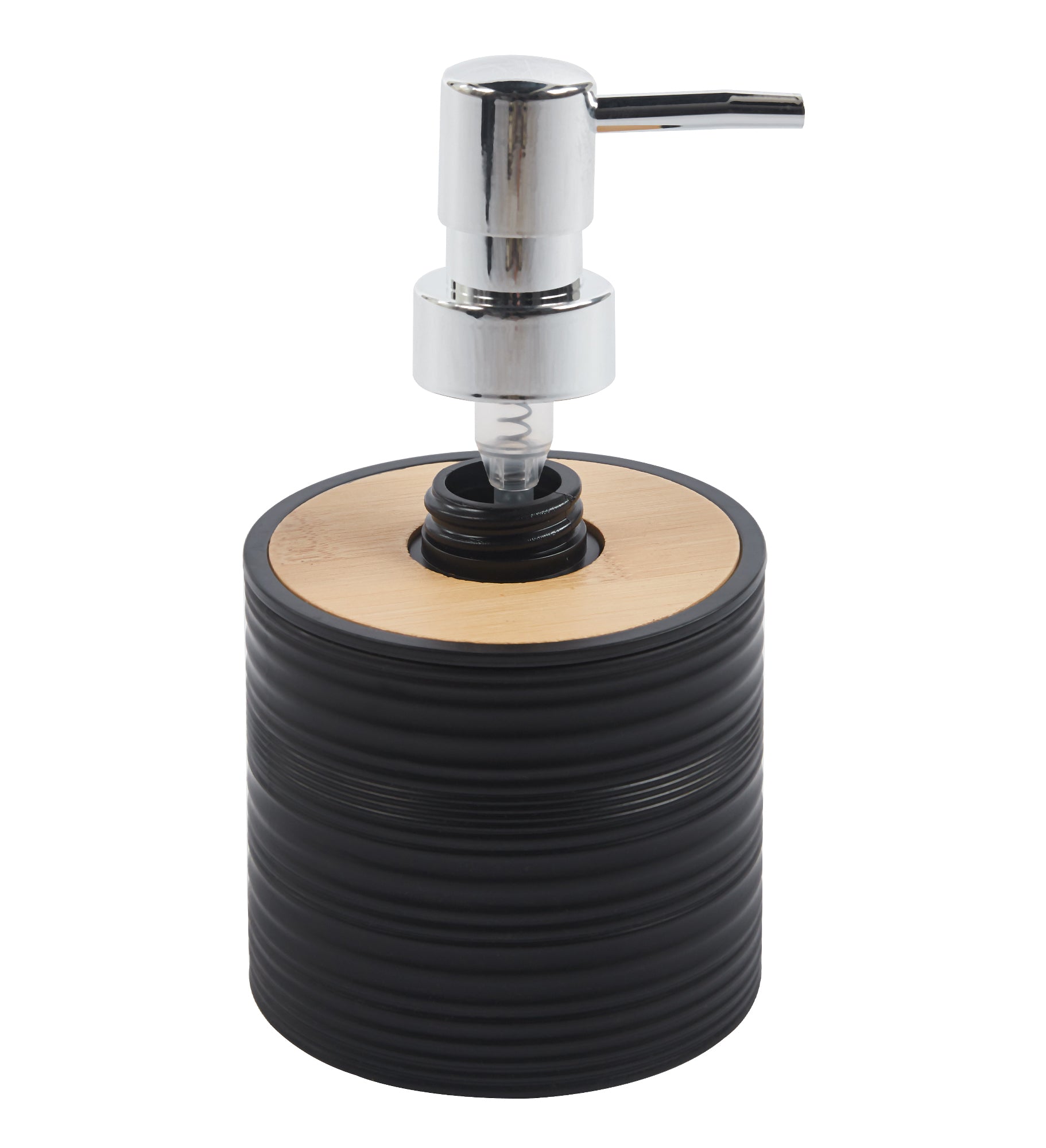 Set Completo Accessori Bagno 6 Pezzi Design Moderno In Plastica e Bambù Incluso Cestino Pattumiera,Dispenser Sapone, PortaSaponetta, Porta Spazzolini - Nero