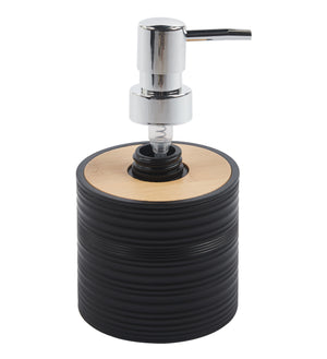 Set Completo Accessori Bagno 6 Pezzi Design Moderno In Plastica e Bambù Incluso Cestino Pattumiera,Dispenser Sapone, PortaSaponetta, Porta Spazzolini - Nero