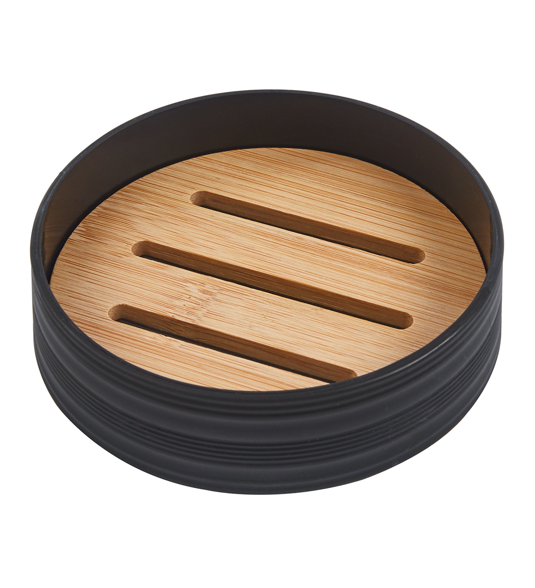 Set Completo Accessori Bagno 6 Pezzi Design Moderno In Plastica e Bambù Incluso Cestino Pattumiera,Dispenser Sapone, PortaSaponetta, Porta Spazzolini - Nero