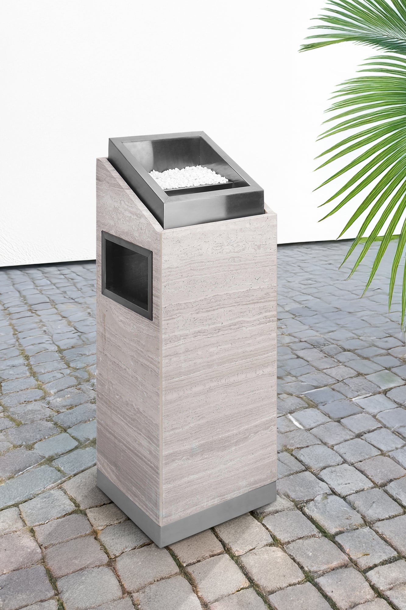 Posacenere 2 In 1 Da Terra Professionale Elegante Interno Esterno Con Secchio Cestino Gettacarte Spazzatura Realizzati In Acciaio Marmo Acciaio Ufficio Bar Ristorante Hotel Design Moderno - Modello ares