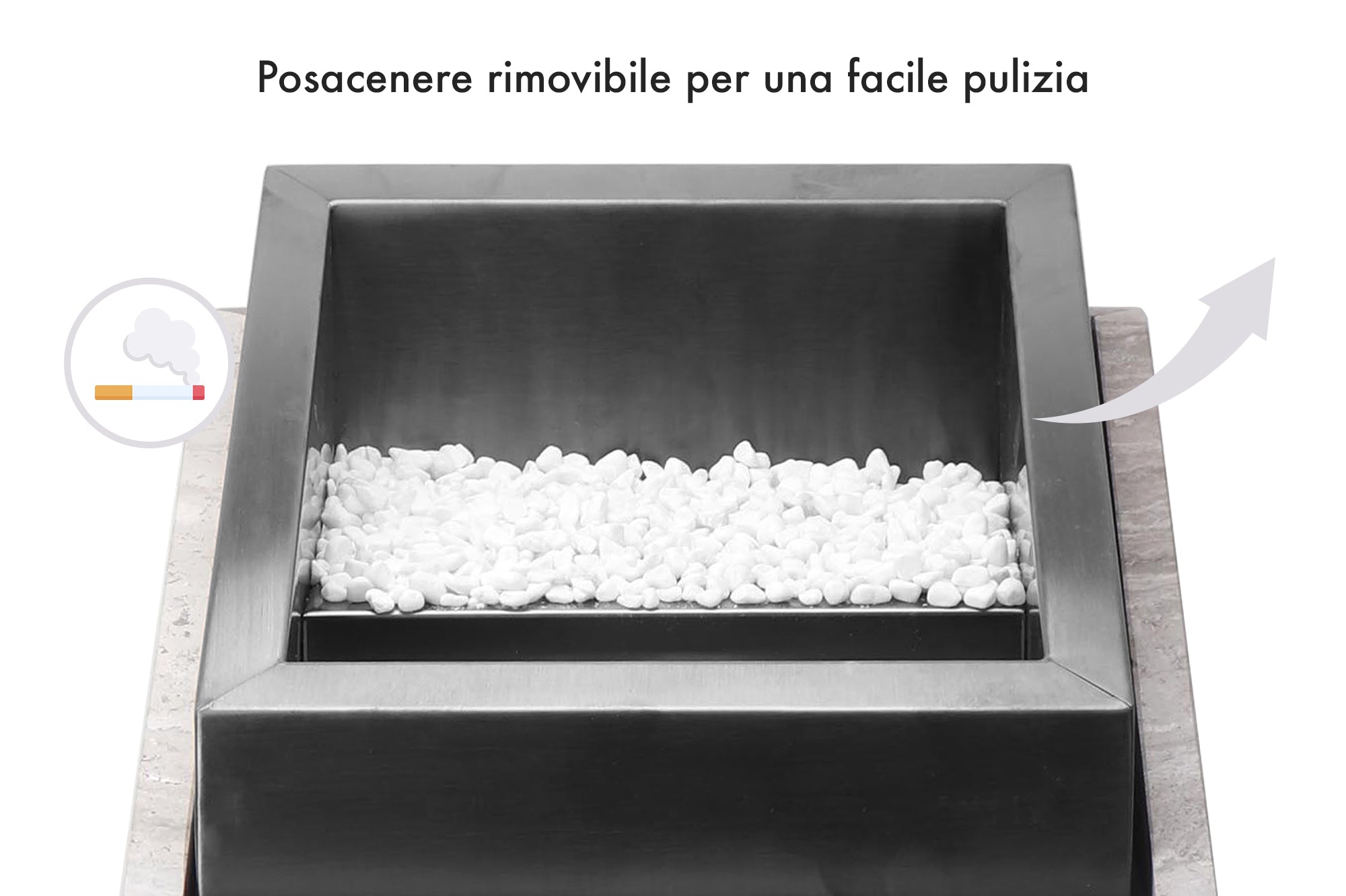 Posacenere 2 In 1 Da Terra Professionale Elegante Interno Esterno Con Secchio Cestino Gettacarte Spazzatura Realizzati In Acciaio Marmo Acciaio Ufficio Bar Ristorante Hotel Design Moderno - Modello ares