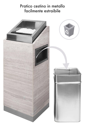 Posacenere 2 In 1 Da Terra Professionale Elegante Interno Esterno Con Secchio Cestino Gettacarte Spazzatura Realizzati In Acciaio Marmo Acciaio Ufficio Bar Ristorante Hotel Design Moderno - Modello ares