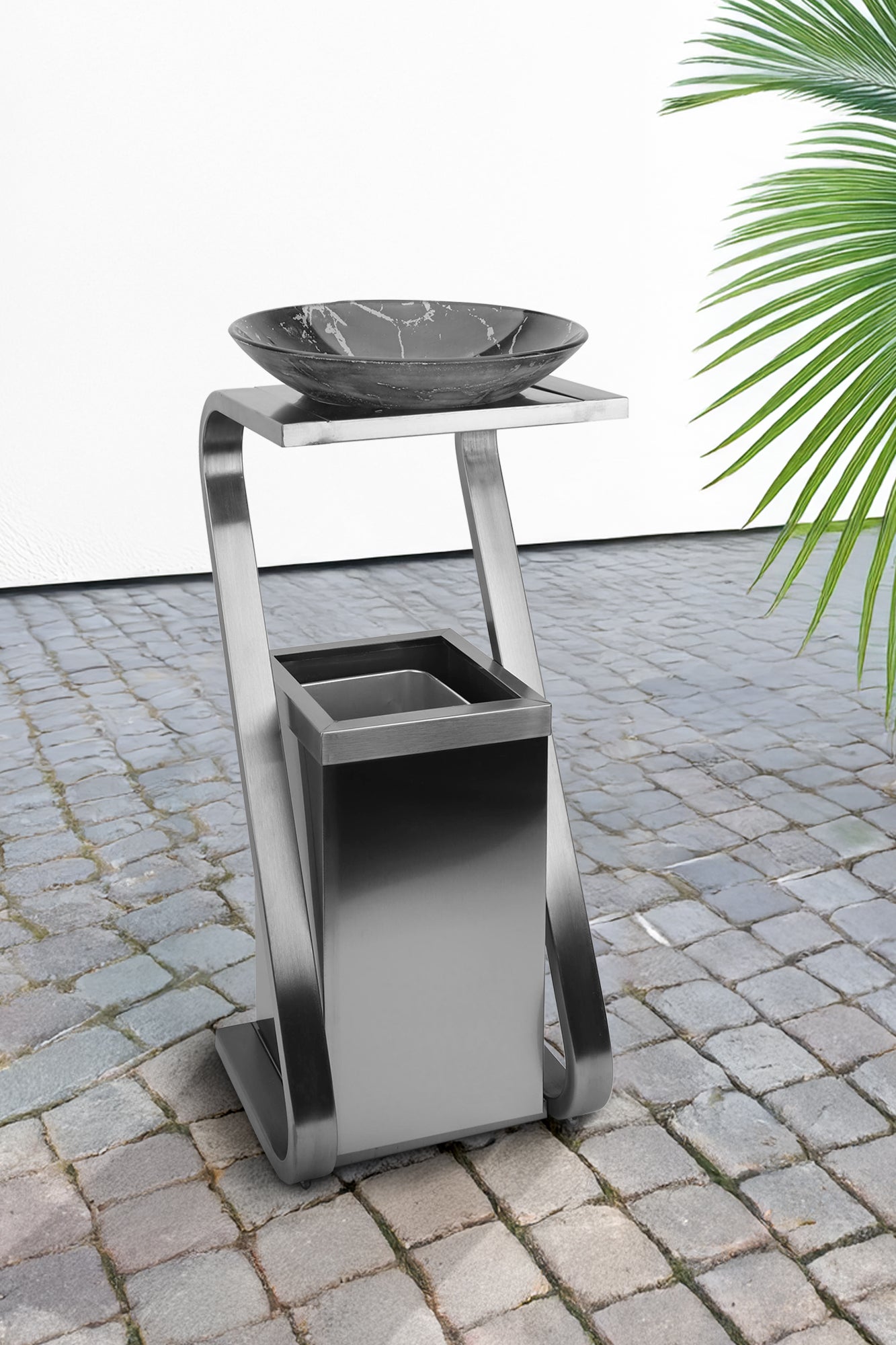 Posacenere 2 In 1 Da Terra Professionale Elegante Interno Esterno Con Secchio Cestino Gettacarte Spazzatura Realizzati In Acciaio Marmo Acciaio Ufficio Bar Ristorante Hotel Design Moderno - Modello ash