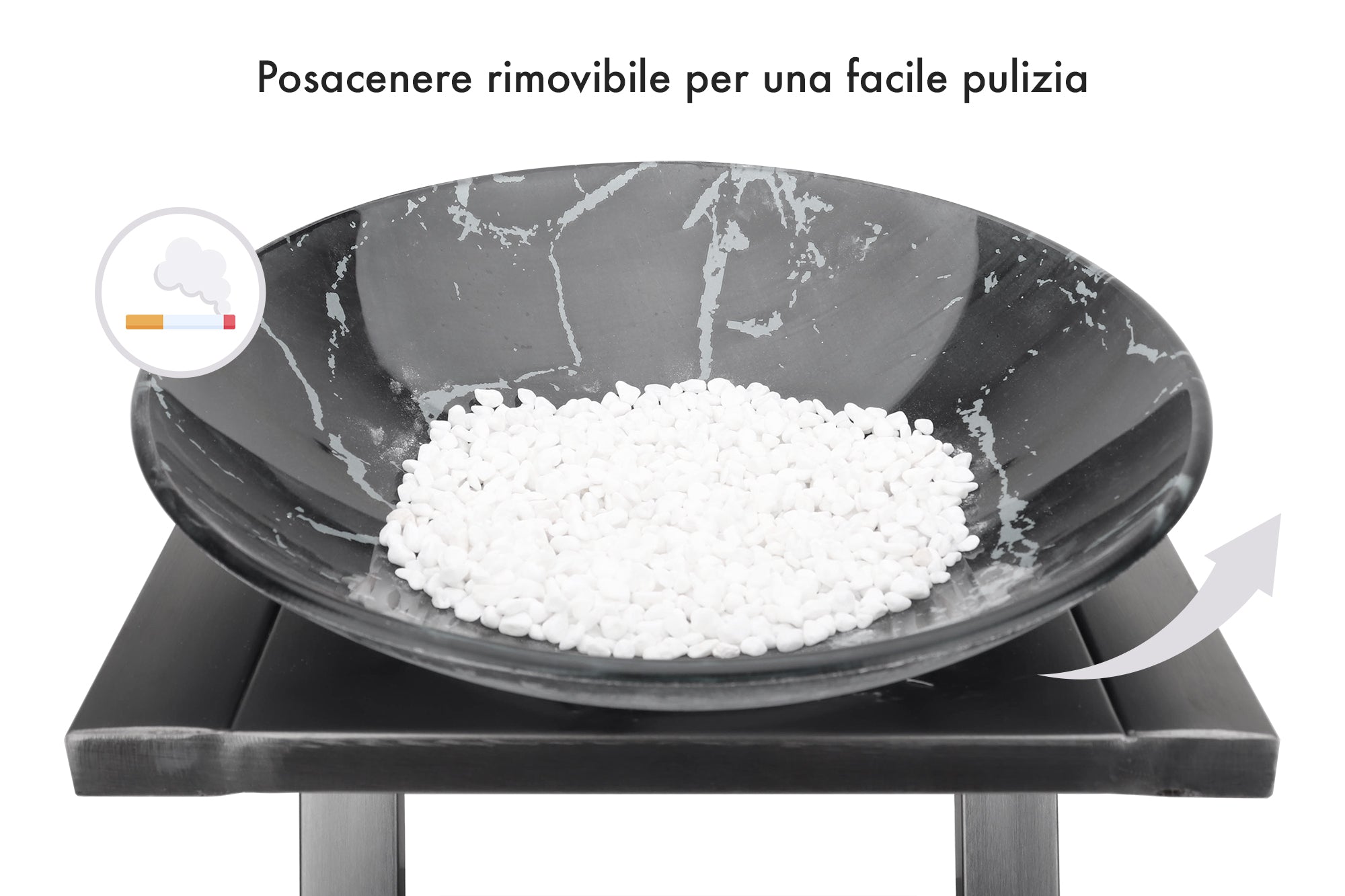 Posacenere 2 In 1 Da Terra Professionale Elegante Interno Esterno Con Secchio Cestino Gettacarte Spazzatura Realizzati In Acciaio Marmo Acciaio Ufficio Bar Ristorante Hotel Design Moderno - Modello ash