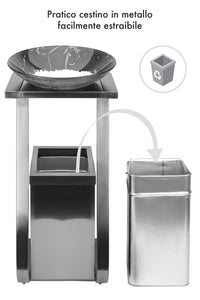 Posacenere 2 In 1 Da Terra Professionale Elegante Interno Esterno Con Secchio Cestino Gettacarte Spazzatura Realizzati In Acciaio Marmo Acciaio Ufficio Bar Ristorante Hotel Design Moderno - Modello ash