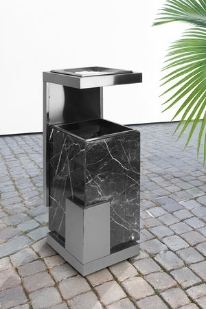 Posacenere 2 In 1 Da Terra Professionale Elegante Interno Esterno Con Secchio Cestino Gettacarte Spazzatura Realizzati In Acciaio Marmo Acciaio Ufficio Bar Ristorante Hotel Design Moderno - Modello fume