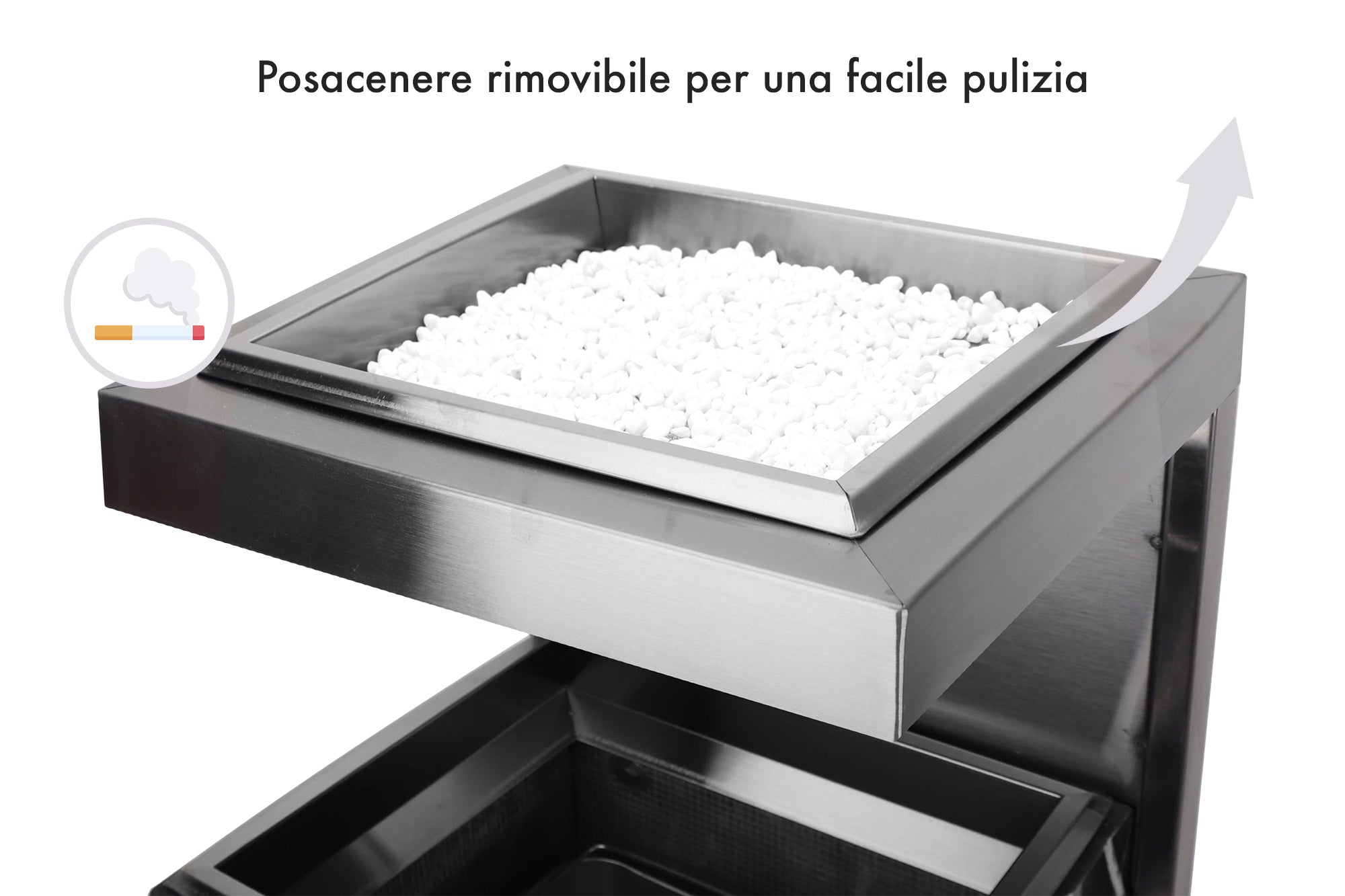 Posacenere 2 In 1 Da Terra Professionale Elegante Interno Esterno Con Secchio Cestino Gettacarte Spazzatura Realizzati In Acciaio Marmo Acciaio Ufficio Bar Ristorante Hotel Design Moderno - Modello fume