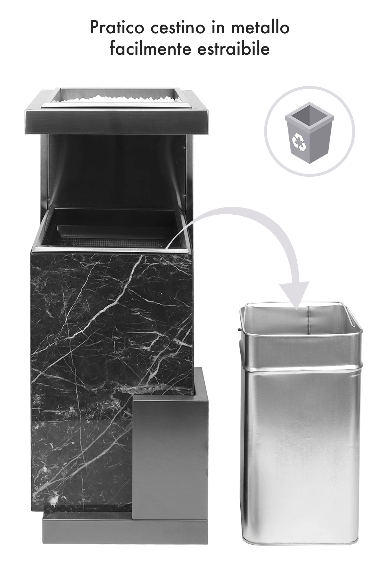 Posacenere 2 In 1 Da Terra Professionale Elegante Interno Esterno Con Secchio Cestino Gettacarte Spazzatura Realizzati In Acciaio Marmo Acciaio Ufficio Bar Ristorante Hotel Design Moderno - Modello fume