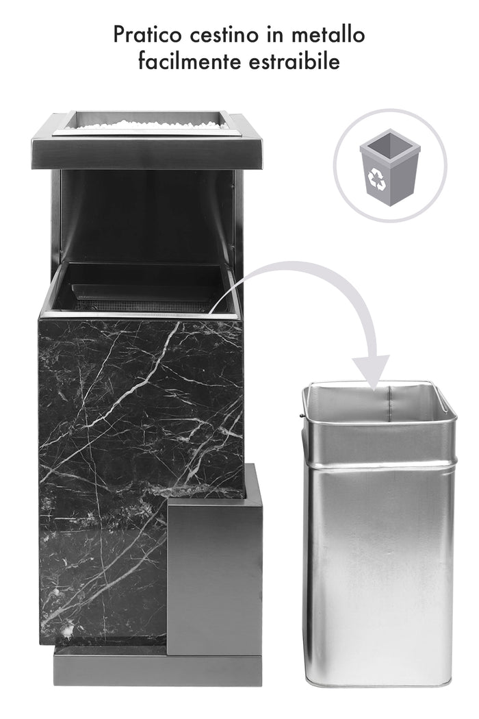 Posacenere 2 In 1 Da Terra Professionale Elegante Interno Esterno Con Secchio Cestino Gettacarte Spazzatura Realizzati In Acciaio Marmo Acciaio Ufficio Bar Ristorante Hotel Design Moderno - Modello fume