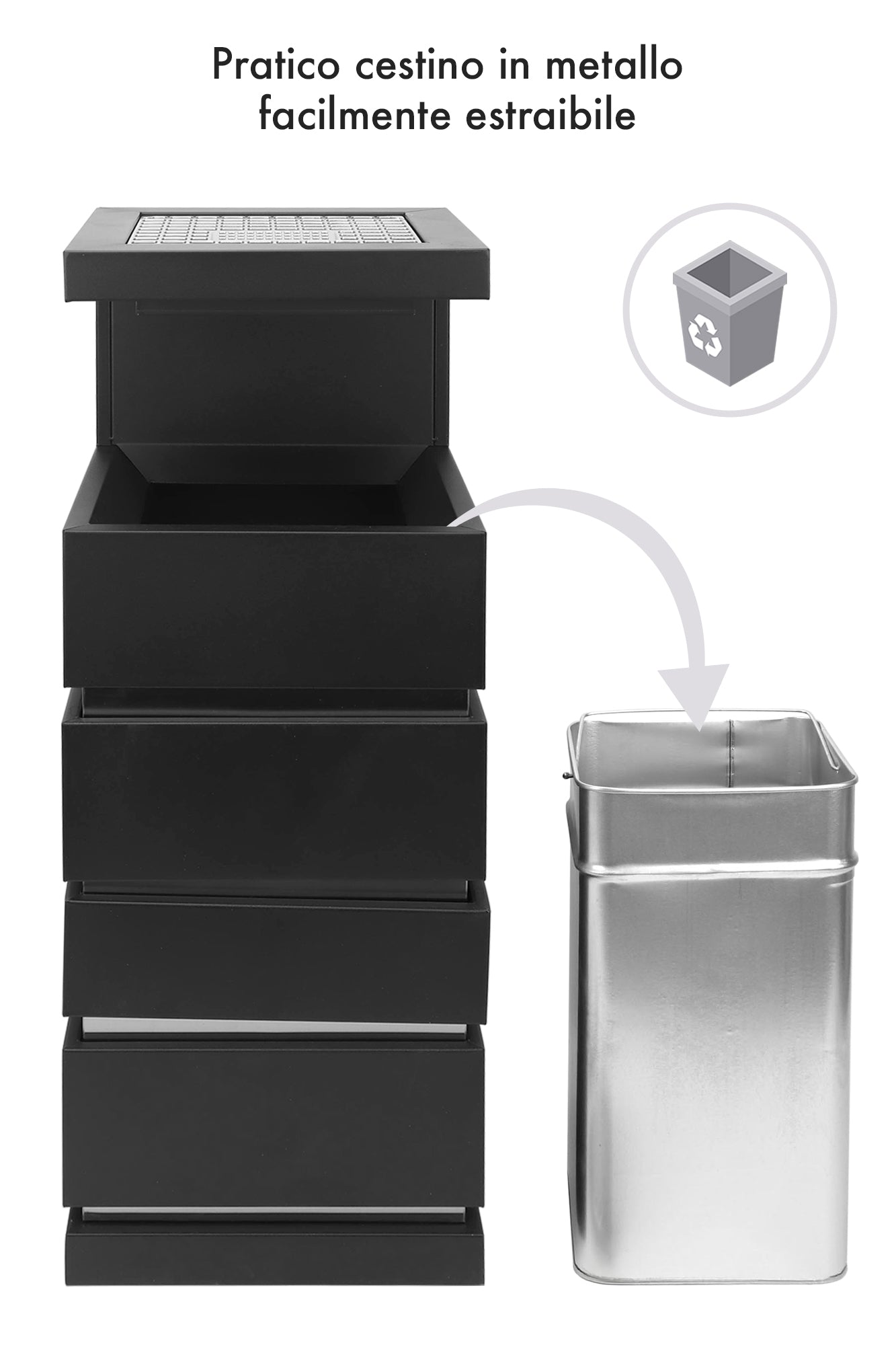 Posacenere 2 In 1 Da Terra Professionale Elegante Interno Esterno Con Secchio Cestino Gettacarte Spazzatura Realizzati In Acciaio Marmo Acciaio Ufficio Bar Ristorante Hotel Design Moderno - Modello luxe