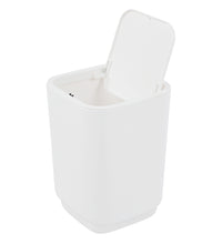 Set Completo Accessori Bagno 6 Pezzi Design Moderno In Plastica Resistente Con Finiture Lucide Incluso Cestino Pattumiera,Dispenser Sapone, PortaSaponetta, Porta Spazzolini, Portascopino - Bianco