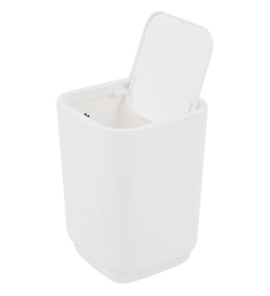 Set Completo Accessori Bagno 6 Pezzi Design Moderno In Plastica Resistente Con Finiture Lucide Incluso Cestino Pattumiera,Dispenser Sapone, PortaSaponetta, Porta Spazzolini, Portascopino - Bianco