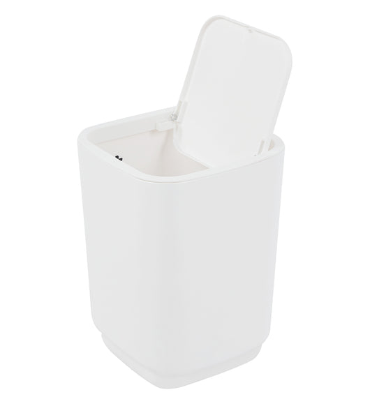 Set Completo Accessori Bagno 6 Pezzi Design Moderno In Plastica Resistente Con Finiture Lucide Incluso Cestino Pattumiera,Dispenser Sapone, PortaSaponetta, Porta Spazzolini, Portascopino - Bianco