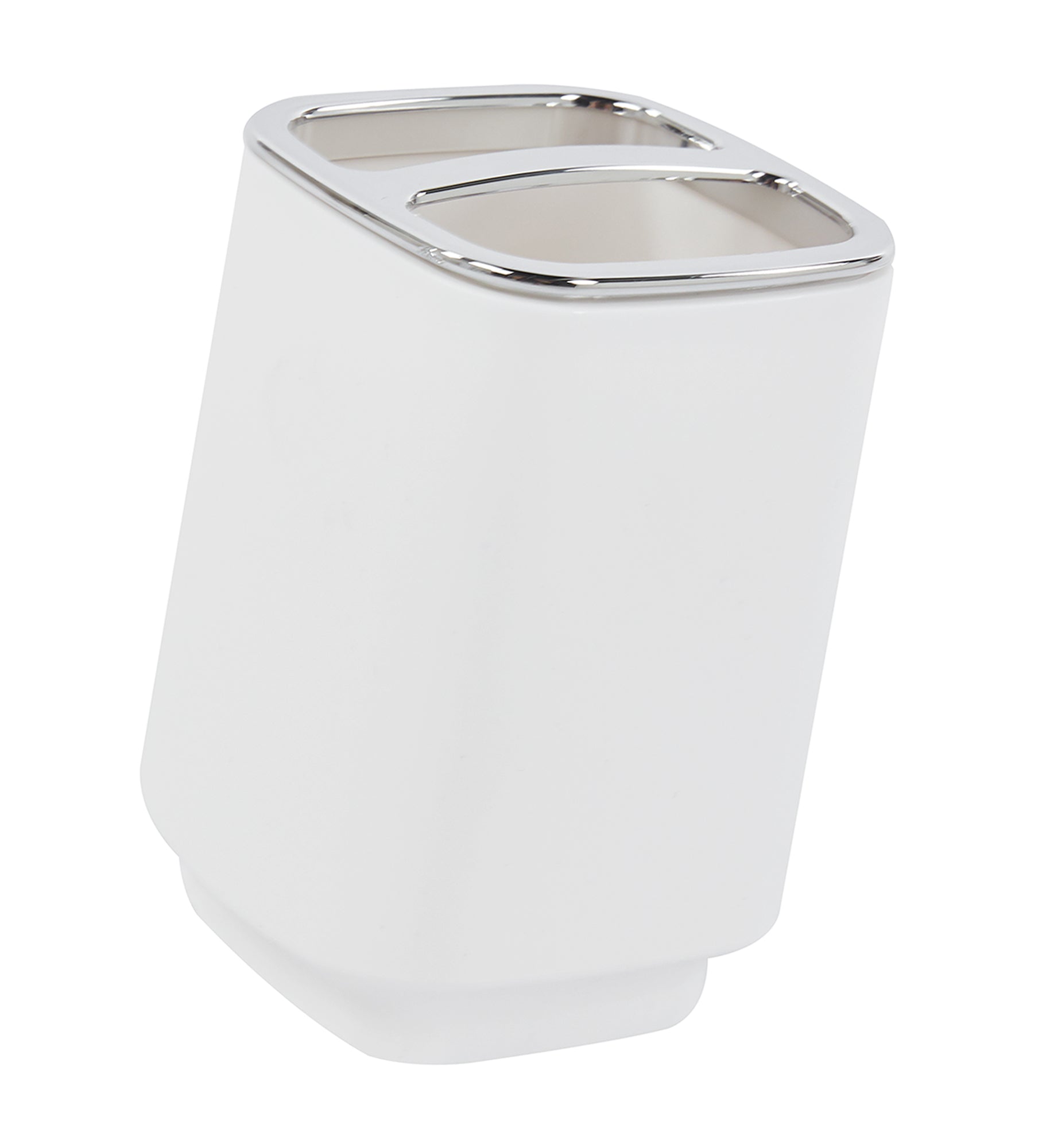 Set Completo Accessori Bagno 6 Pezzi Design Moderno In Plastica Resistente Con Finiture Lucide Incluso Cestino Pattumiera,Dispenser Sapone, PortaSaponetta, Porta Spazzolini, Portascopino - Bianco