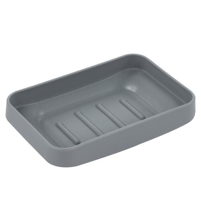 Set Completo Accessori Bagno 6 Pezzi Design Moderno In Plastica Resistente Con Finiture Lucide Incluso Cestino Pattumiera,Dispenser Sapone, PortaSaponetta, Porta Spazzolini, Portascopino - Grigio