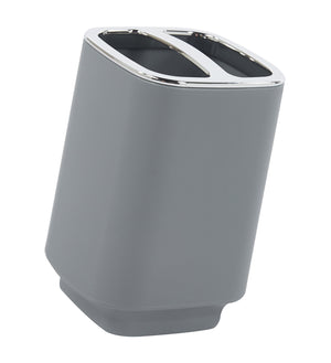 Set Completo Accessori Bagno 6 Pezzi Design Moderno In Plastica Resistente Con Finiture Lucide Incluso Cestino Pattumiera,Dispenser Sapone, PortaSaponetta, Porta Spazzolini, Portascopino - Grigio