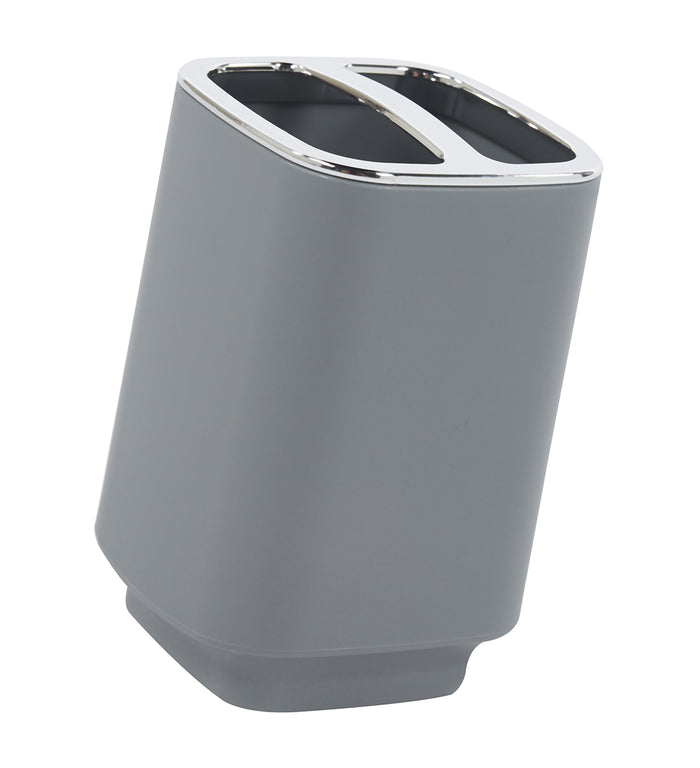 Set Completo Accessori Bagno 6 Pezzi Design Moderno In Plastica Resistente Con Finiture Lucide Incluso Cestino Pattumiera,Dispenser Sapone, PortaSaponetta, Porta Spazzolini, Portascopino - Grigio