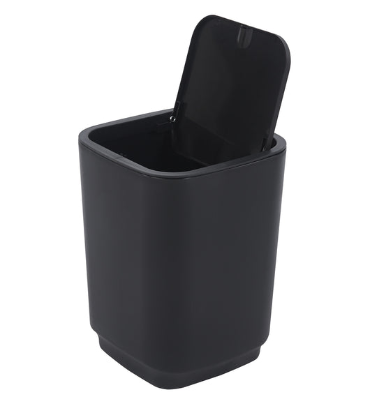 Set Completo Accessori Bagno 6 Pezzi Design Moderno In Plastica Resistente Con Finiture Lucide Incluso Cestino Pattumiera,Dispenser Sapone, PortaSaponetta, Porta Spazzolini, Portascopino - Nero