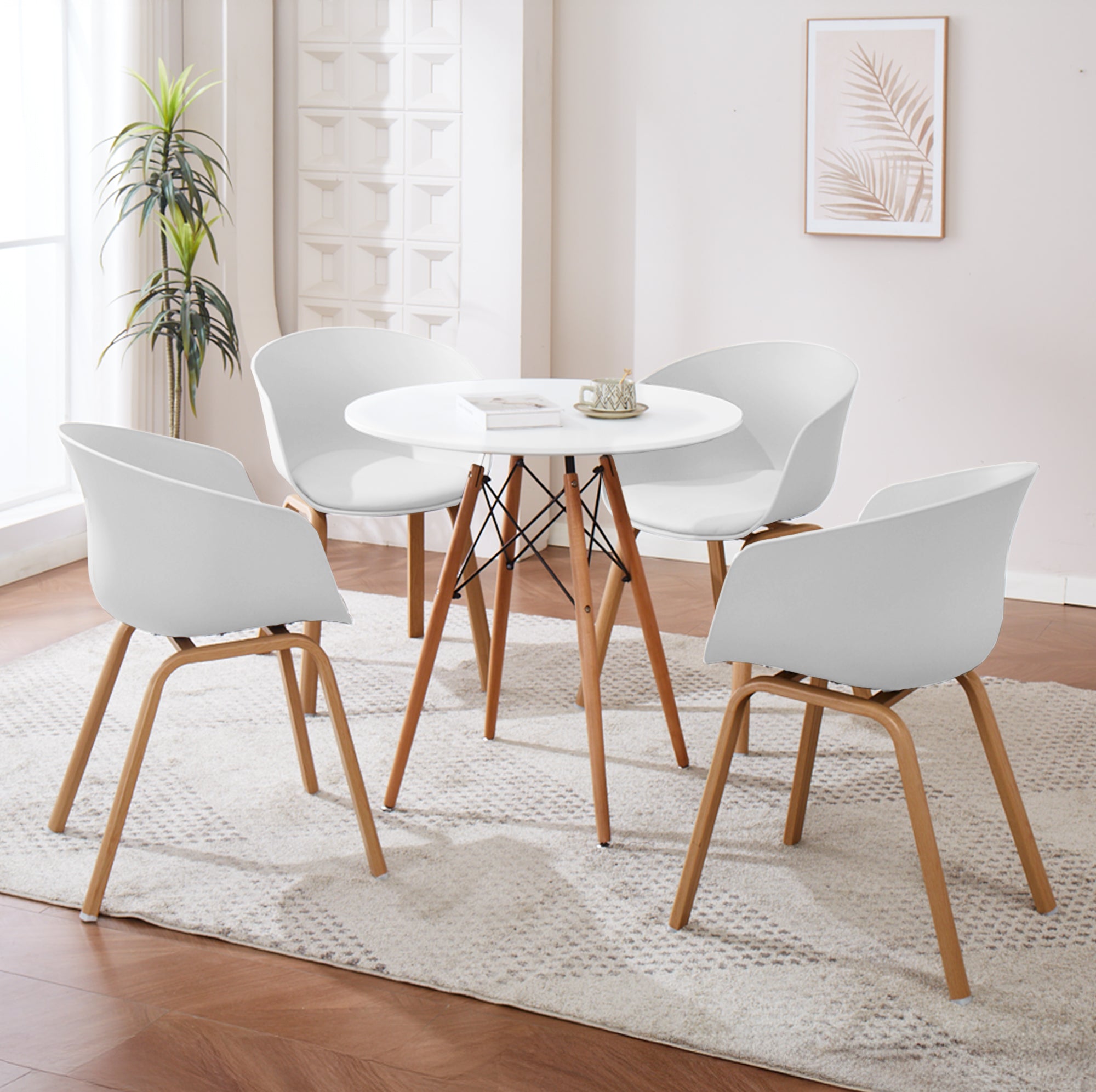 Set Di 4 Sedie Da Cucina Pontrone Sala Da Pranzo Stile Scandinavo Sedia Di Design Moderno Gambe In Metallo Effetto Legno Schienale In Polipropilene Con Cuscino Imbottito Design Moderno Bianco