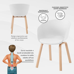 Set Di 4 Sedie Da Cucina Pontrone Sala Da Pranzo Stile Scandinavo Sedia Di Design Moderno Gambe In Metallo Effetto Legno Schienale In Polipropilene Con Cuscino Imbottito Design Moderno Bianco