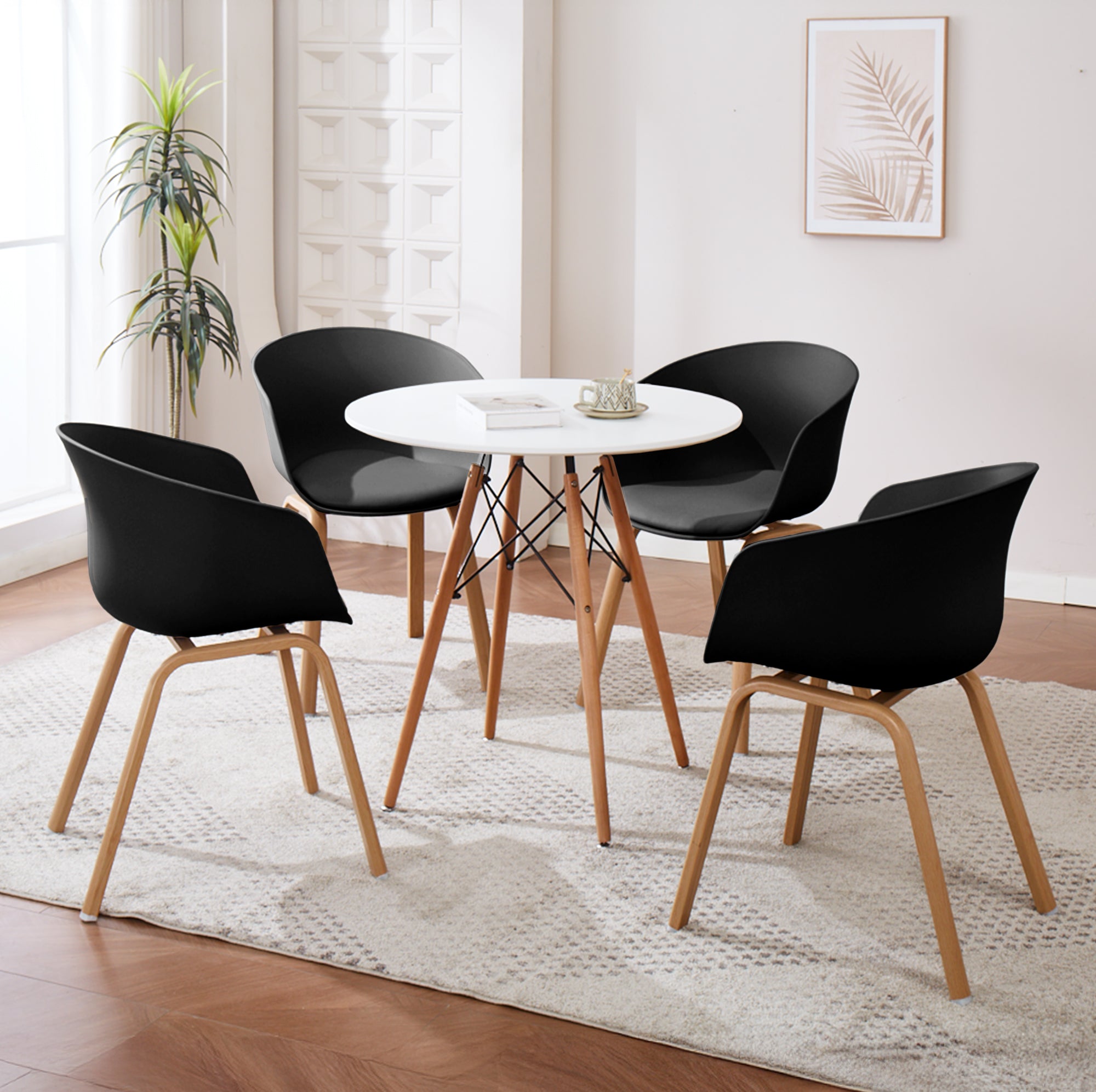 Set Di 4 Sedie Da Cucina Pontrone Sala Da Pranzo Stile Scandinavo Sedia Di Design Moderno Gambe In Metallo Effetto Legno Schienale In Polipropilene Con Cuscino Imbottito Design Moderno Nero