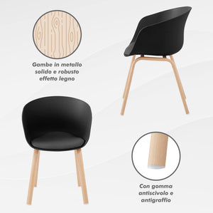 Set Di 4 Sedie Da Cucina Pontrone Sala Da Pranzo Stile Scandinavo Sedia Di Design Moderno Gambe In Metallo Effetto Legno Schienale In Polipropilene Con Cuscino Imbottito Design Moderno Nero