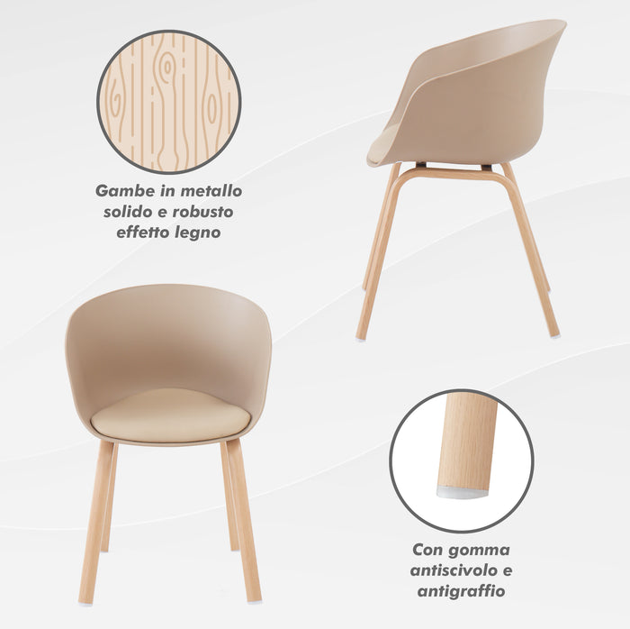 Set Di 4 Sedie Da Cucina Pontrone Sala Da Pranzo Stile Scandinavo Sedia Di Design Moderno Gambe In Metallo Effetto Legno Schienale In Polipropilene Con Cuscino Imbottito Design Moderno Tortora
