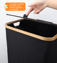 Cesto Portabiancheria Con Coperchio Cesta Bucato 100L Con Sacco Interno Removibile Tessuto Oxford Manici In Bambù Pieghevole Grande Biancheria Sporca - Nero