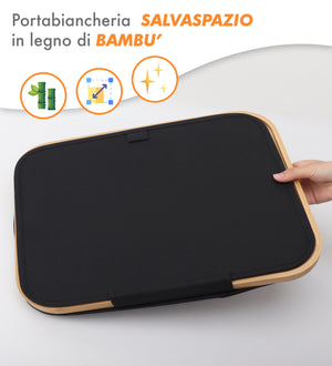 Cesto Portabiancheria Con Coperchio Cesta Bucato 100L Con Sacco Interno Removibile Tessuto Oxford Manici In Bambù Pieghevole Grande Biancheria Sporca - Nero