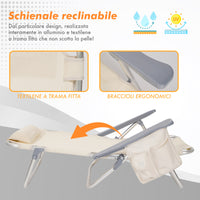 Coppia Spiaggine Lettini Prendisole Pieghevoli Reclinabili Giardino Mare Spiaggia Struttura In Alluminio Con Poggiatesta Tasca PortaOggetti Trasportabili Campeggio - Beige