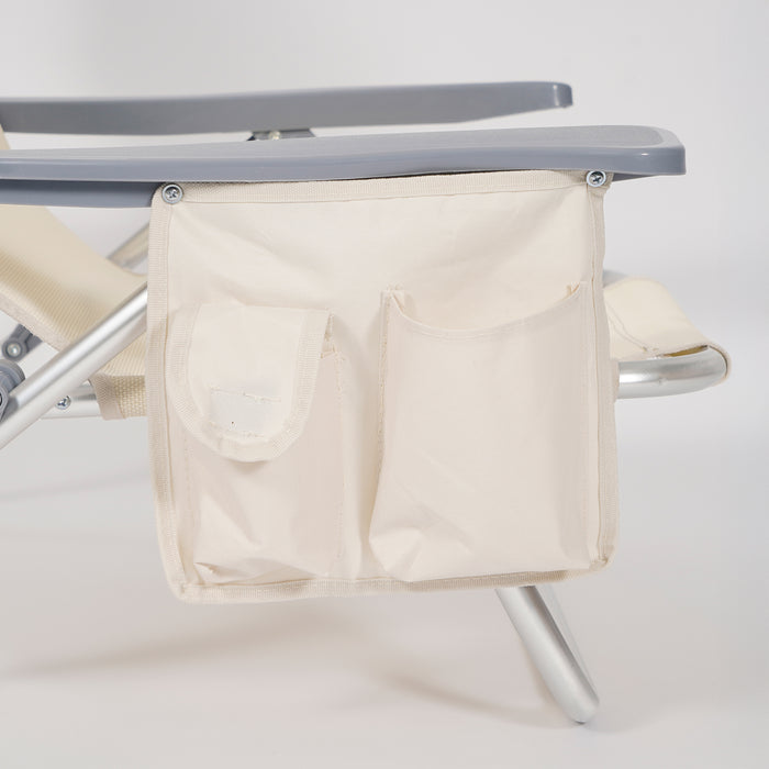 Coppia Spiaggine Lettini Prendisole Pieghevoli Reclinabili Giardino Mare Spiaggia Struttura In Alluminio Con Poggiatesta Tasca PortaOggetti Trasportabili Campeggio - Beige