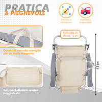 Coppia Spiaggine Lettini Prendisole Pieghevoli Reclinabili Giardino Mare Spiaggia Struttura In Alluminio Con Poggiatesta Tasca PortaOggetti Trasportabili Campeggio - Beige