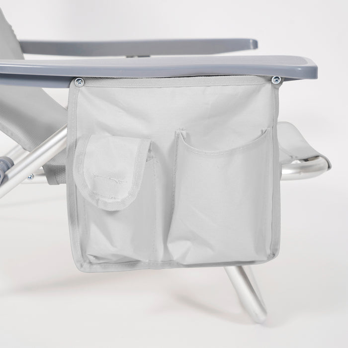 Coppia Spiaggine Lettini Prendisole Pieghevoli Reclinabili Giardino Mare Spiaggia Struttura In Alluminio Con Poggiatesta Tasca PortaOggetti Trasportabili Campeggio - Grigio