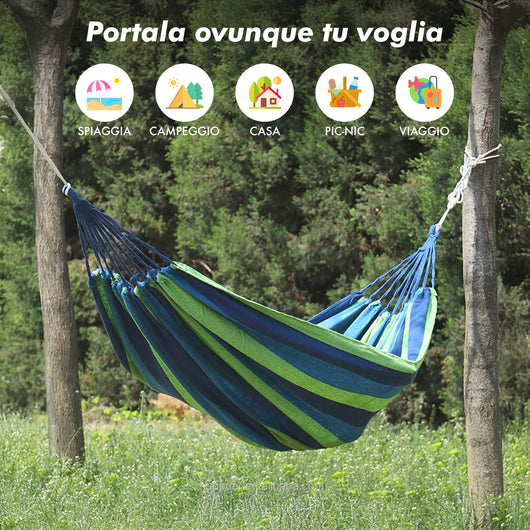 Amaca Da Giardino Campeggio In Tela 150x180 Cm Dimensioni Maggiorate Con Sacchetto Per Trasporto Leggera Cotone Rinforzato 280Gsm Multicolore  - Blu